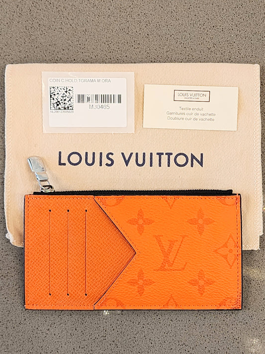 LOUIS VUITTON Taigarama Monogram Coin Card Holder in Volcano Orange BRAND NEW!!!