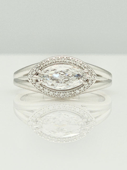 Custom GIA Certified .80 Carat Marquise Diamond Halo Engagement Ring in 14K