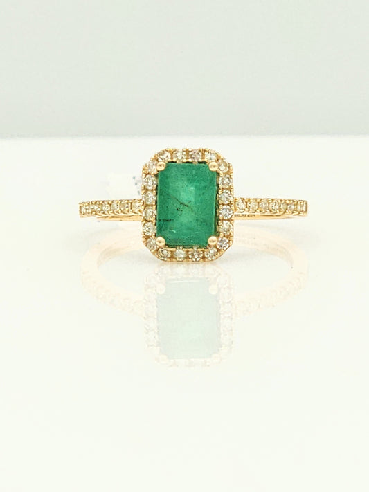 1.25 Total Carat Green Emerald and Diamond Halo Ring in 14KYG!