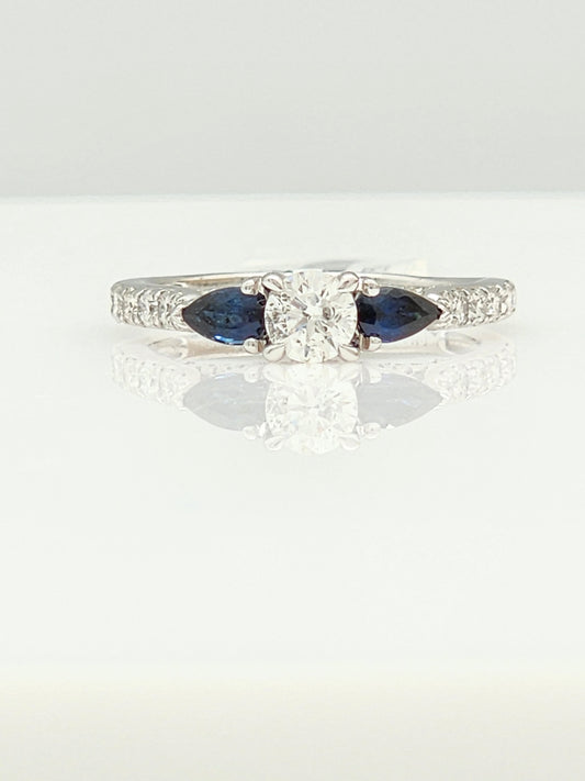 The Perfect Diamond and Blue Sapphire Engagement or Anniversary Ring in 14KWG
