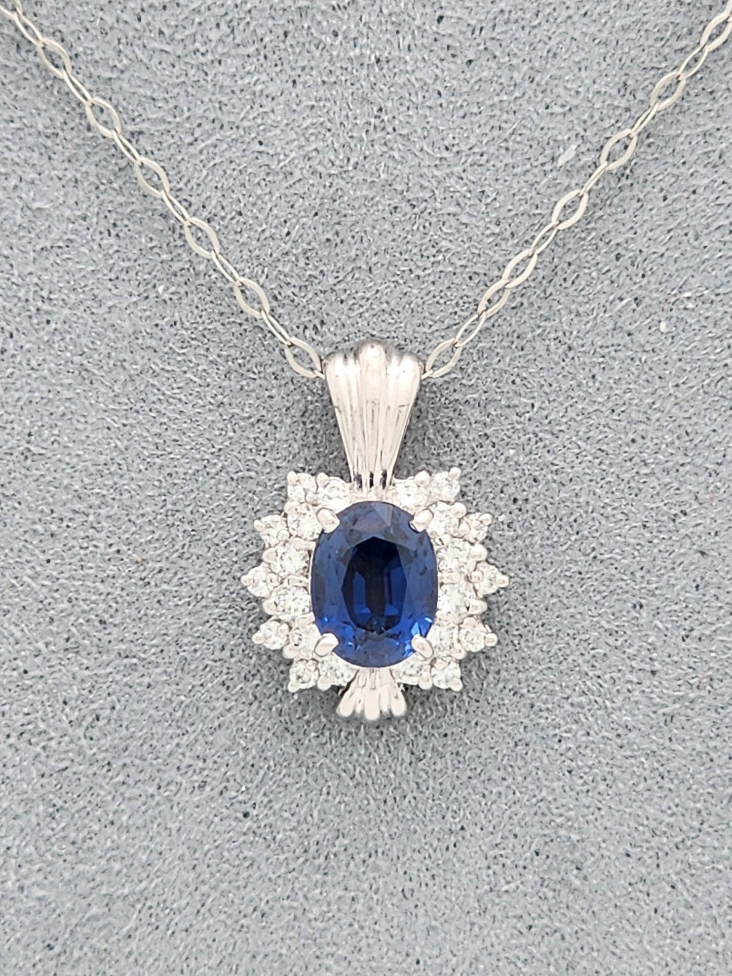 ESTATE 1.72 Total Carat Blue Sapphire and Diamond Pendant in PLATINUM!