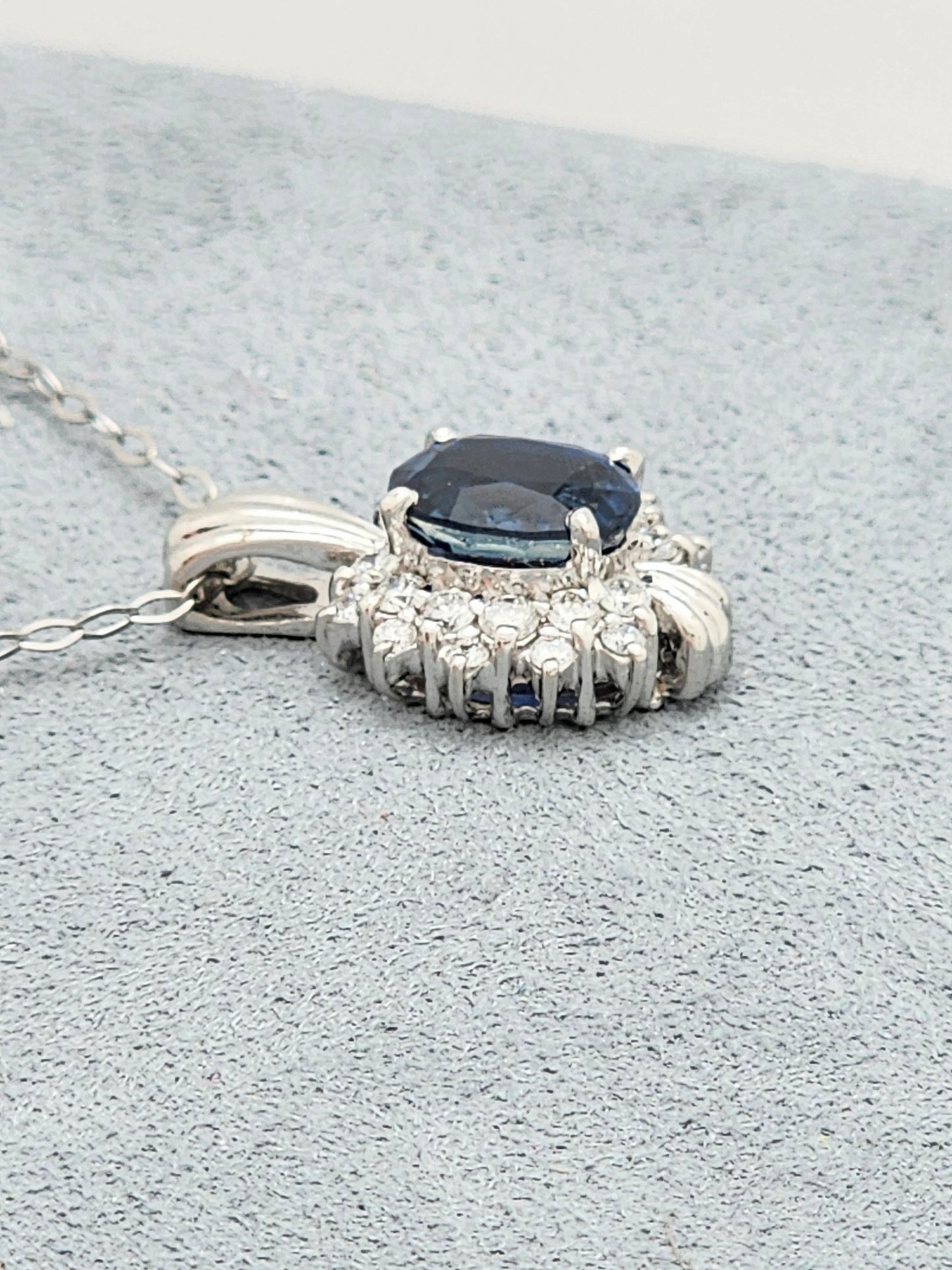 ESTATE 1.72 Total Carat Blue Sapphire and Diamond Pendant in PLATINUM!