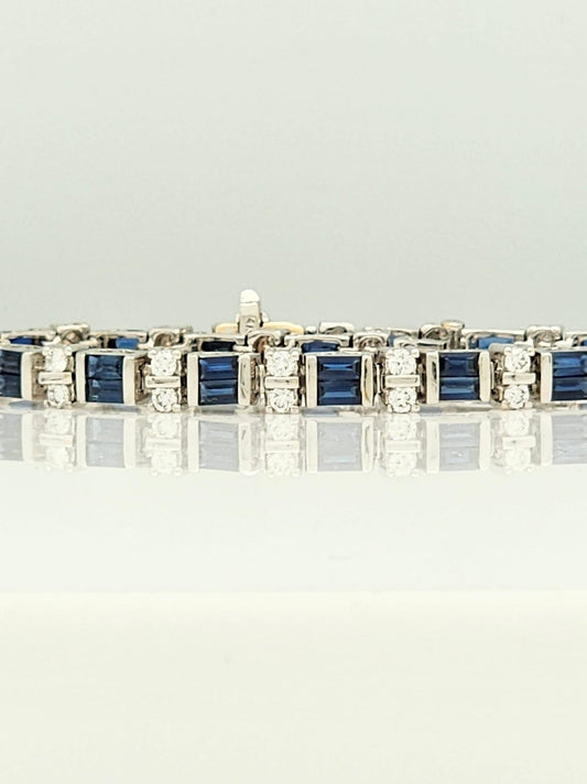 Blue Sapphire and Diamond Bracelet in 14K