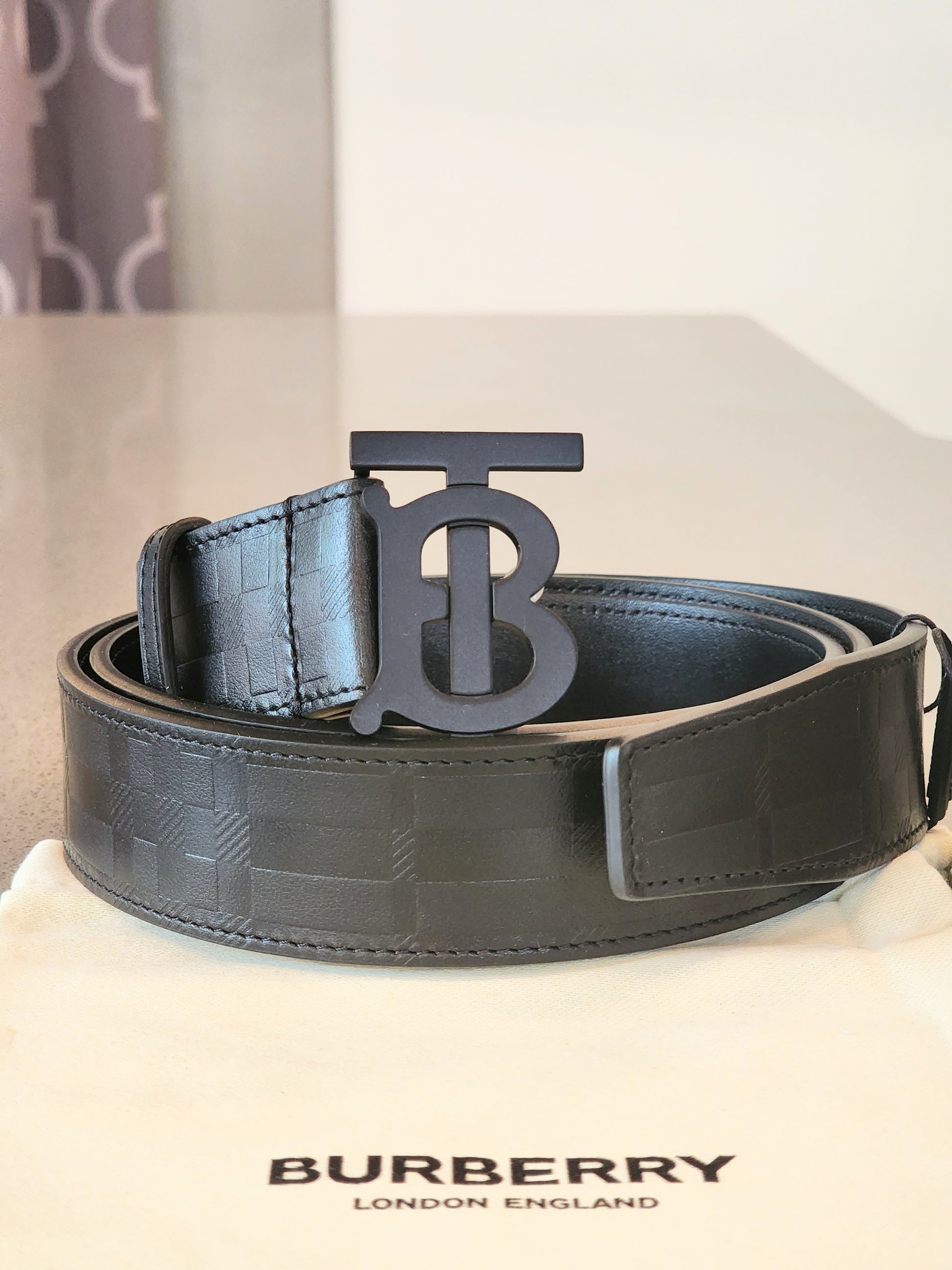 Burberry Tb Monogram Plaque Buckle Belt in Black