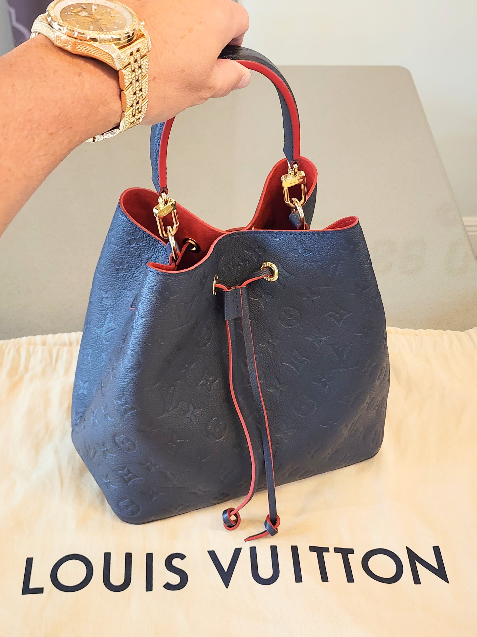 Authentic Louis Vuitton Navy Blue Monogram Empreinte Leather Neonoe MM –  Paris Station Shop