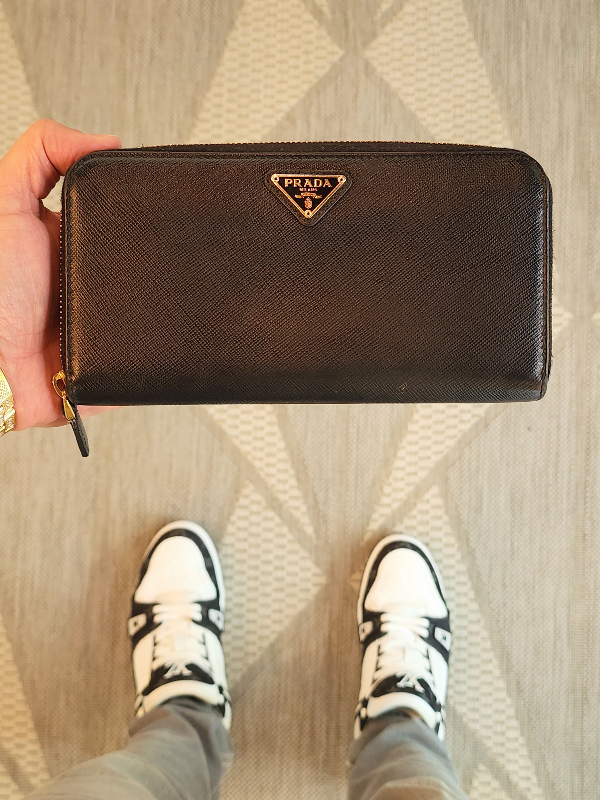 Prada Small Saffiano Leather Wallet, Women, Black  Leather wallet, Luxury  wallet, Prada bag saffiano