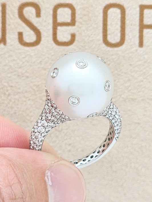 ONE-OF-A-KIND 15mm South Sea Pearl Inlaid with Diamonds in a Custom Pavé Diamond 18K Setting!!