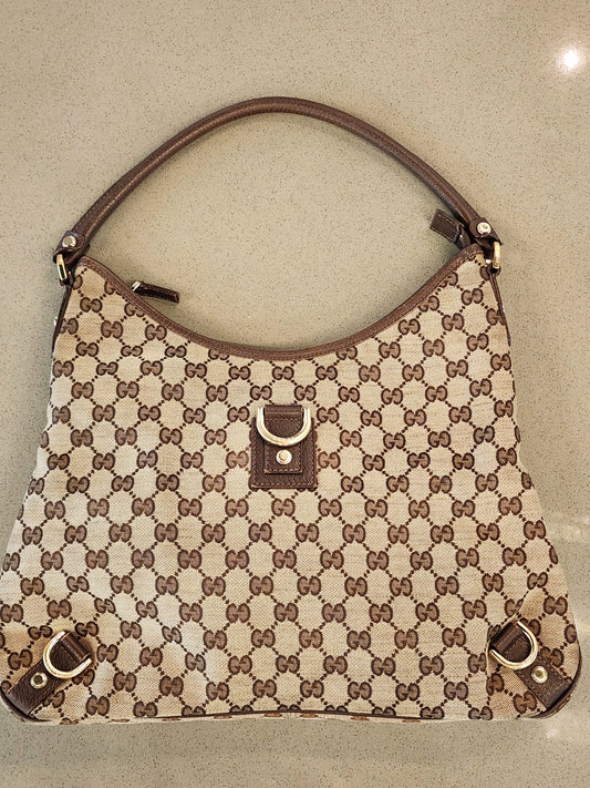 GUCCI Abbey D-Ring Large Hobo in Brown GG Canvas