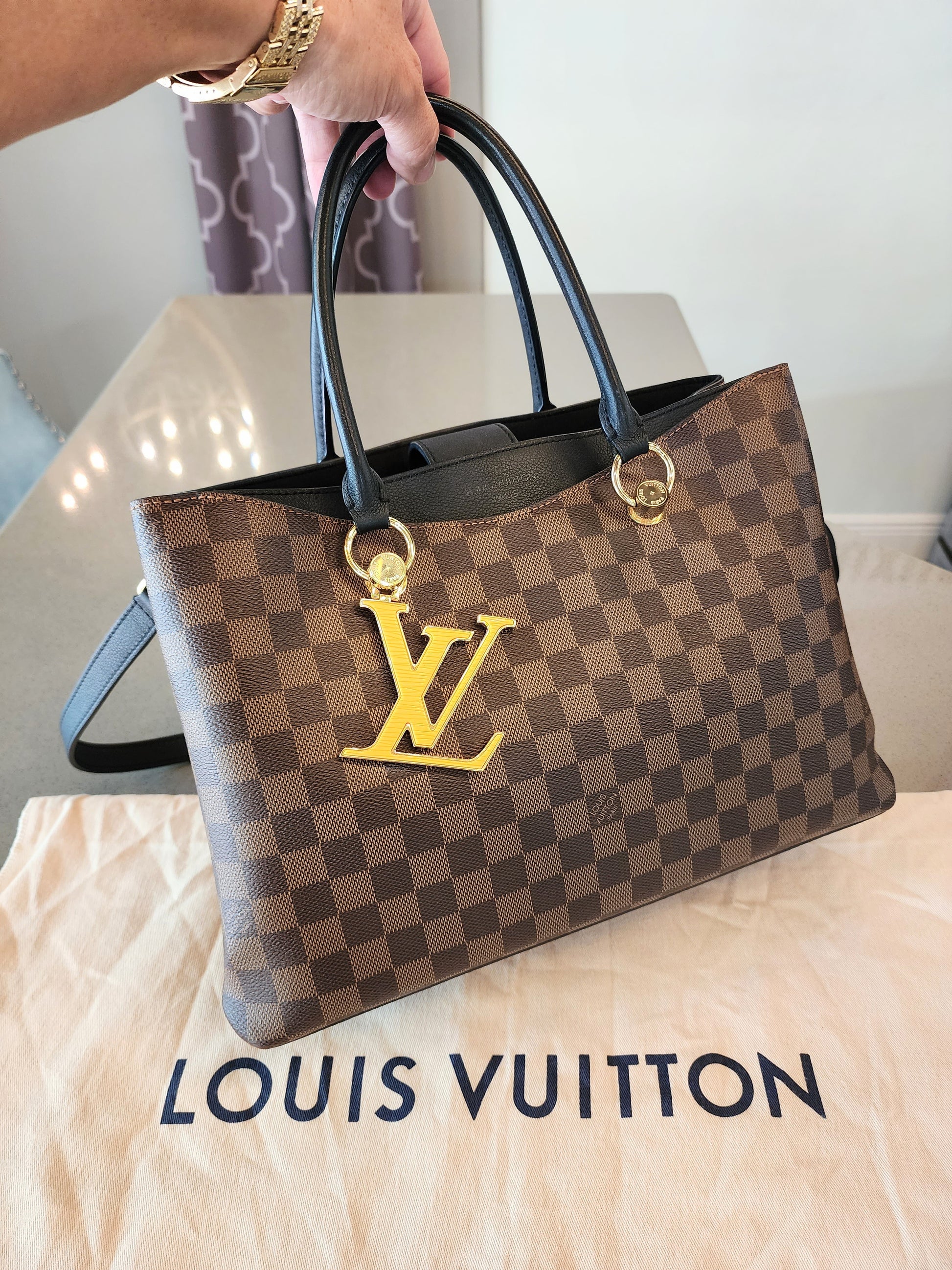 Louis Vuitton Riverside Damier Ebene Satchel Shoulder Bag Brown Black Orange