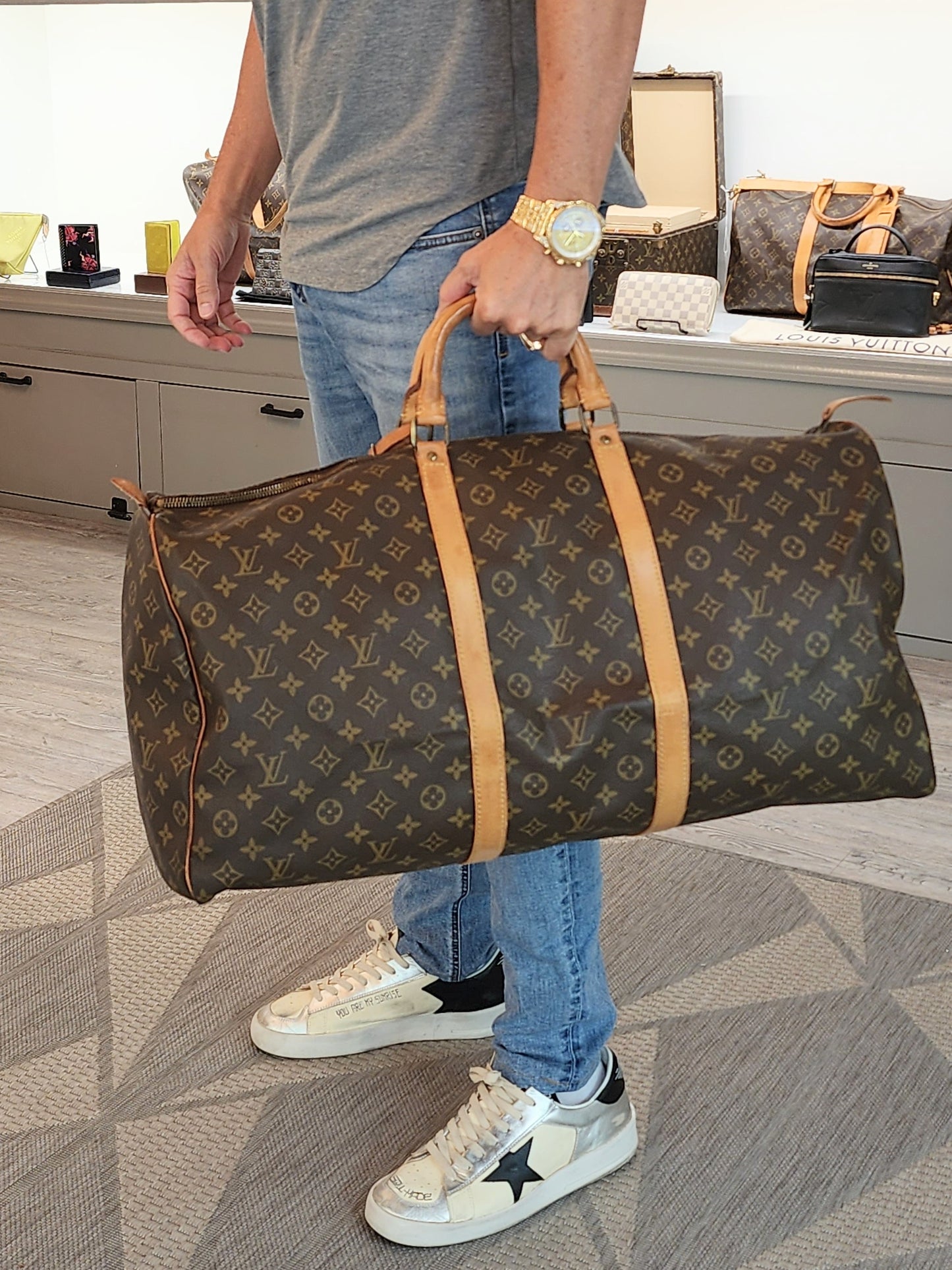 Louis Vuitton glazed monogram keepall Bag in Brown Color