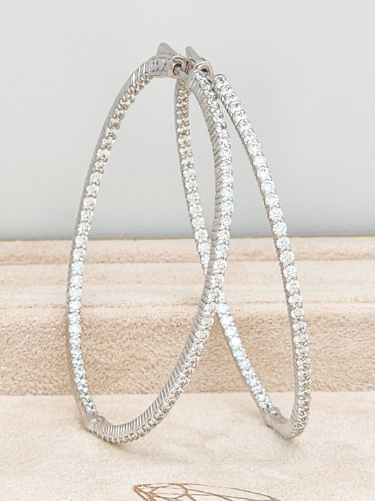 3.50 Carat Inside Out Diamond Hoop Earrings in 14KWG 2" in Diameter